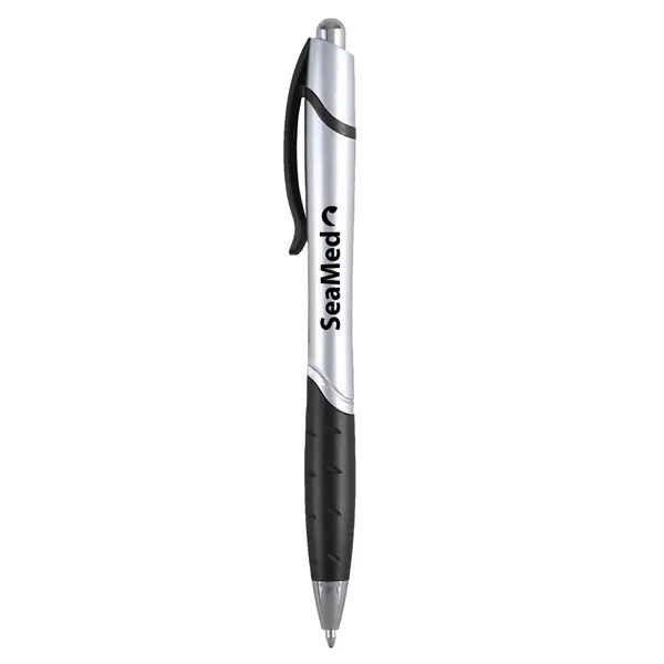 Retractable ballpoint pen with rubber grip and embedded NFC technology.... from ASI 52840 Evans Manufacturing