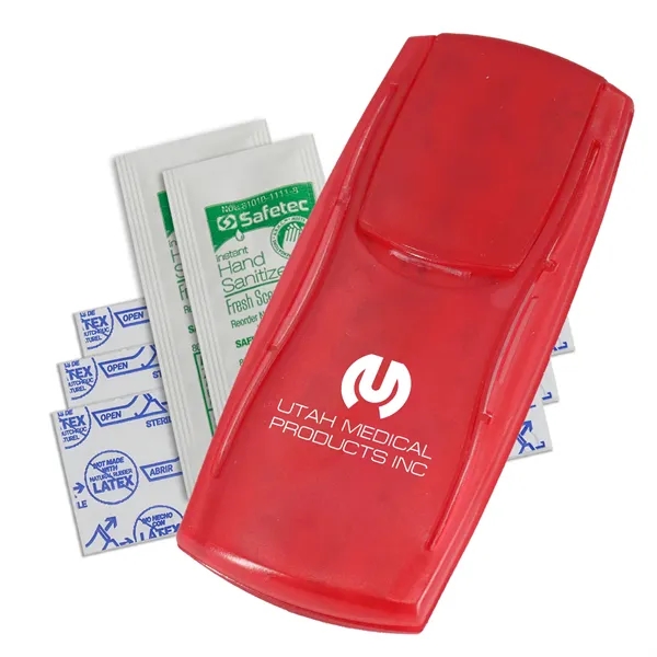 First aid kit with latex-free bandages and hand sanitizer.... from ASI 52840 Evans Manufacturing
