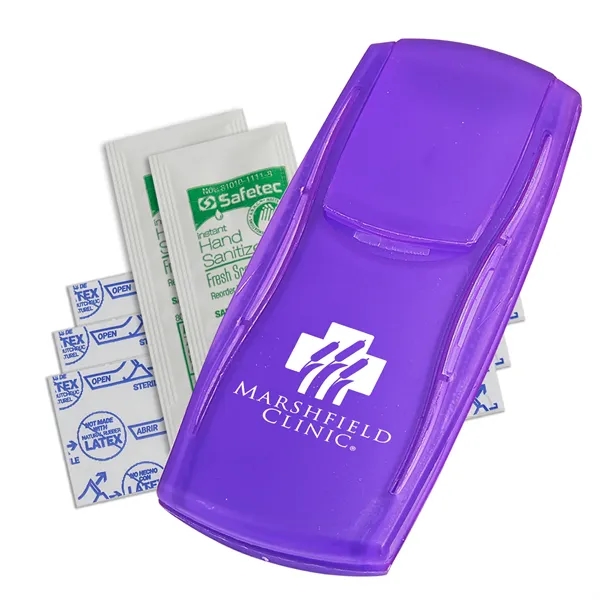 First aid kit with latex-free bandages and hand sanitizer.... from ASI 52840 Evans Manufacturing