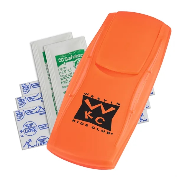 First aid kit with latex-free bandages and hand sanitizer.... from ASI 52840 Evans Manufacturing