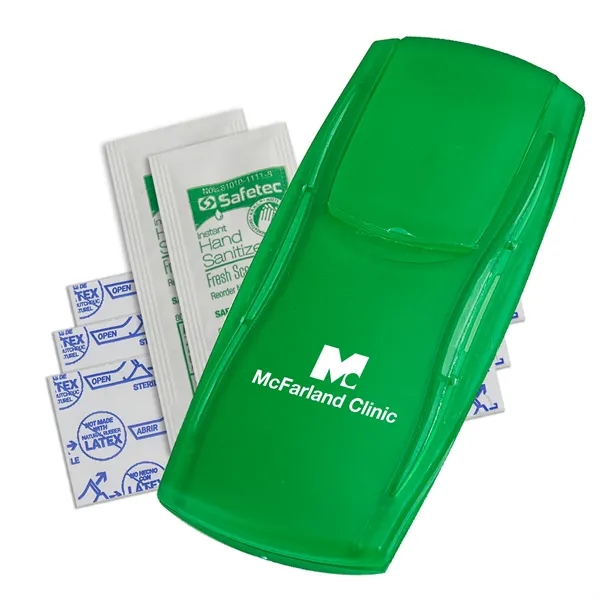 First aid kit with latex-free bandages and hand sanitizer.... from ASI 52840 Evans Manufacturing