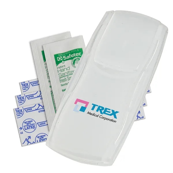 First aid kit with latex-free bandages and hand sanitizer.... from ASI 52840 Evans Manufacturing