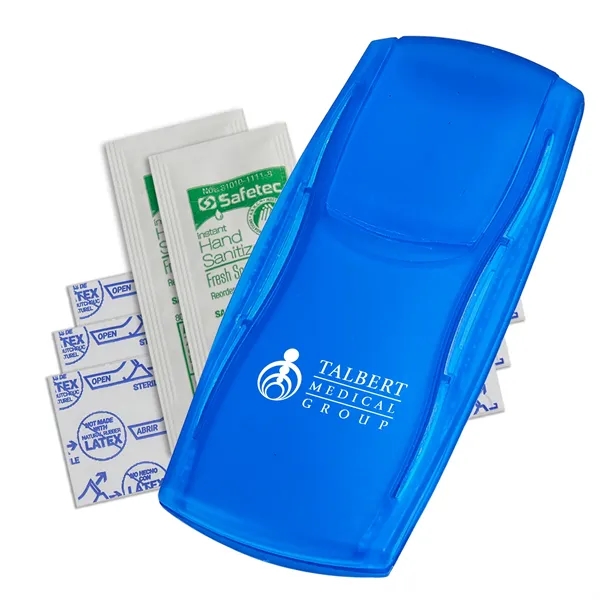 First aid kit with latex-free bandages and hand sanitizer.... from ASI 52840 Evans Manufacturing