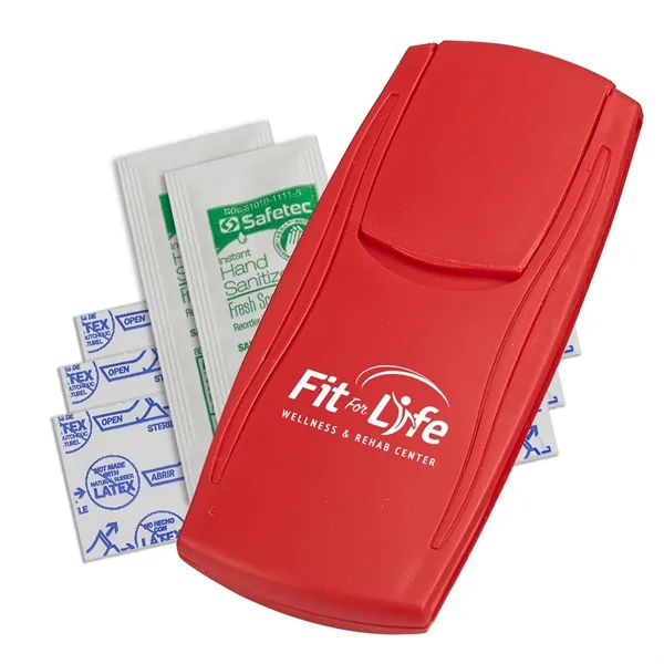 First aid kit with latex-free bandages and hand sanitizer.... from ASI 52840 Evans Manufacturing