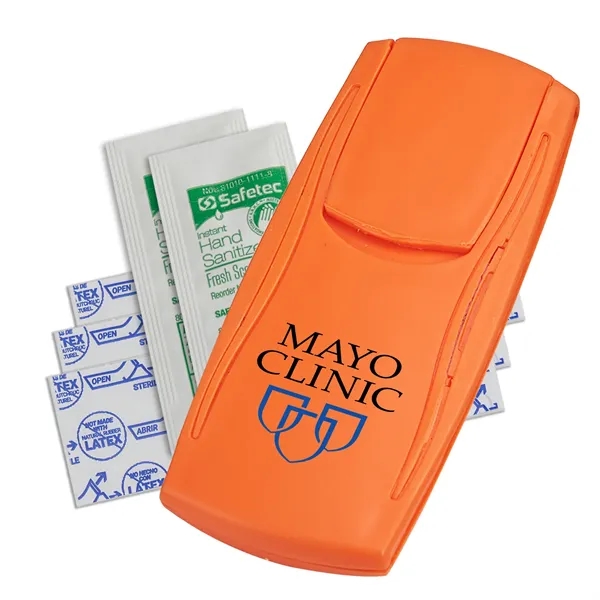 First aid kit with latex-free bandages and hand sanitizer.... from ASI 52840 Evans Manufacturing