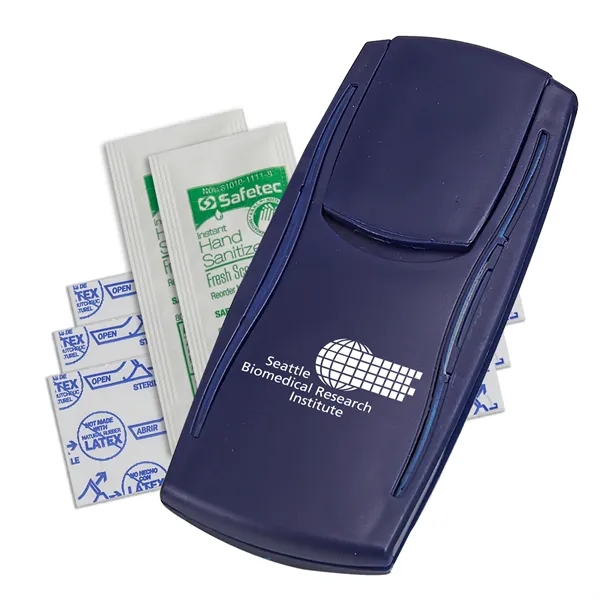 First aid kit with latex-free bandages and hand sanitizer.... from ASI 52840 Evans Manufacturing