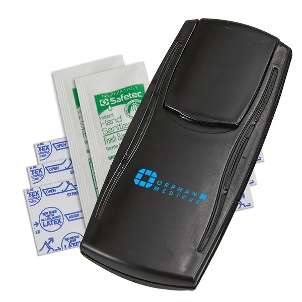First aid kit with latex-free bandages and hand sanitizer.... from ASI 52840 Evans Manufacturing