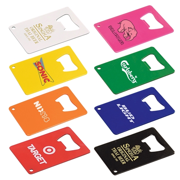 Credit card bottle opener made of stainless steel with a powder-coated... from ASI 57655 STOPNGO Line