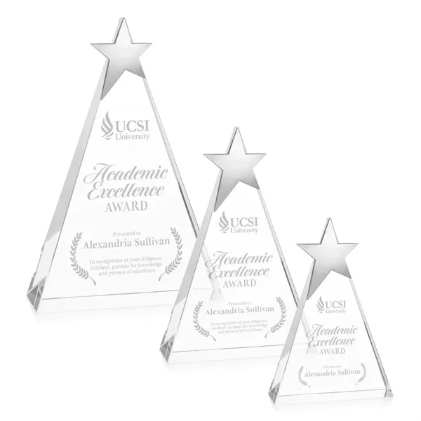 Optical crystal triangle shape award topped with a chrome star.... from ASI 84592 St Regis Group / St Regis