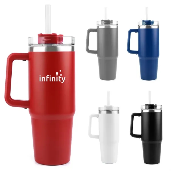 30oz vacuum insulated travel mug with ergonomic handle, screw-on lid, and... from ASI 67557 LimeLight Ent