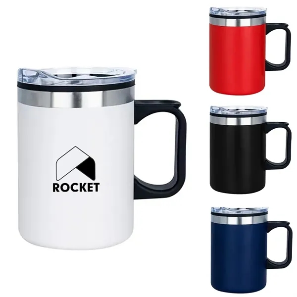 14oz insulated stainless steel camping mug with snap lid and cork... from ASI 67557 LimeLight Ent