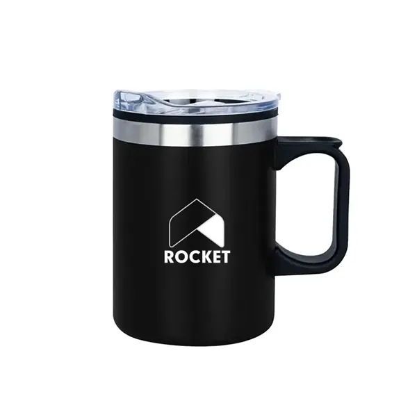 14oz insulated stainless steel camping mug with snap lid and cork... from ASI 67557 LimeLight Ent