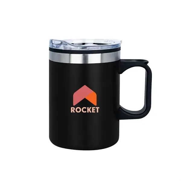 14oz insulated stainless steel camping mug with snap lid and cork... from ASI 67557 LimeLight Ent