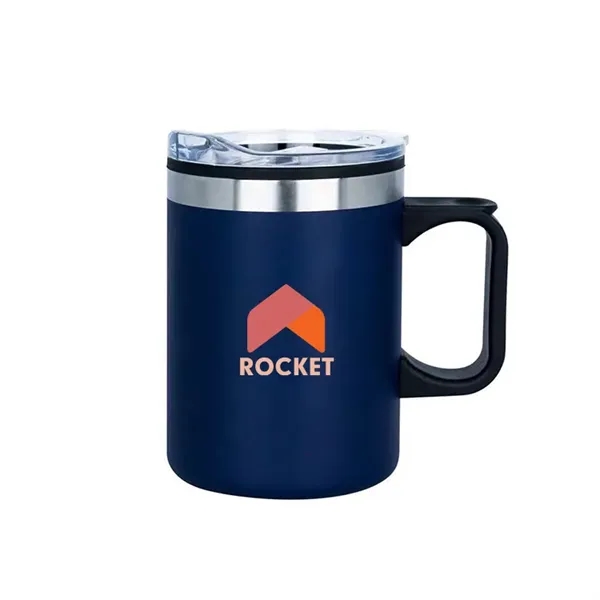 14oz insulated stainless steel camping mug with snap lid and cork... from ASI 67557 LimeLight Ent