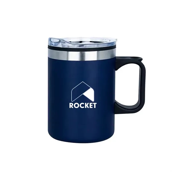 14oz insulated stainless steel camping mug with snap lid and cork... from ASI 67557 LimeLight Ent