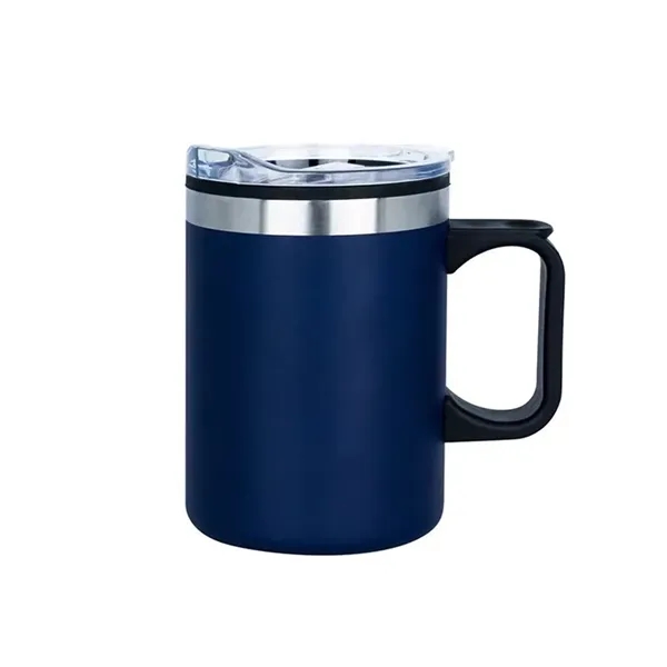 14oz insulated stainless steel camping mug with snap lid and cork... from ASI 67557 LimeLight Ent