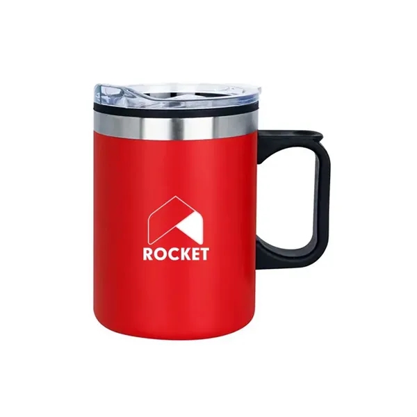14oz insulated stainless steel camping mug with snap lid and cork... from ASI 67557 LimeLight Ent