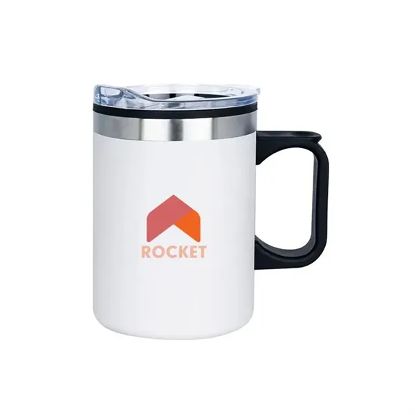 14oz insulated stainless steel camping mug with snap lid and cork... from ASI 67557 LimeLight Ent