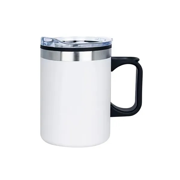 14oz insulated stainless steel camping mug with snap lid and cork... from ASI 67557 LimeLight Ent