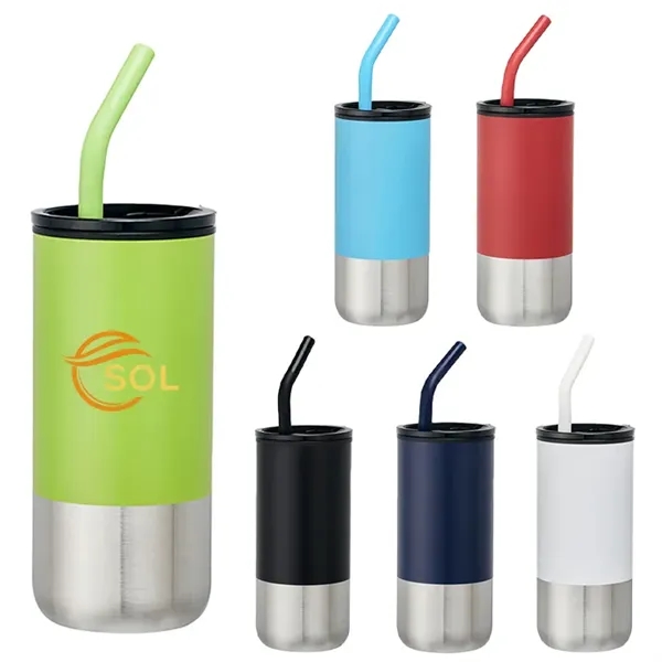 18oz plastic tumbler with spill-proof lid, stainless steel bottom, and reusable... from ASI 67557 LimeLight Ent