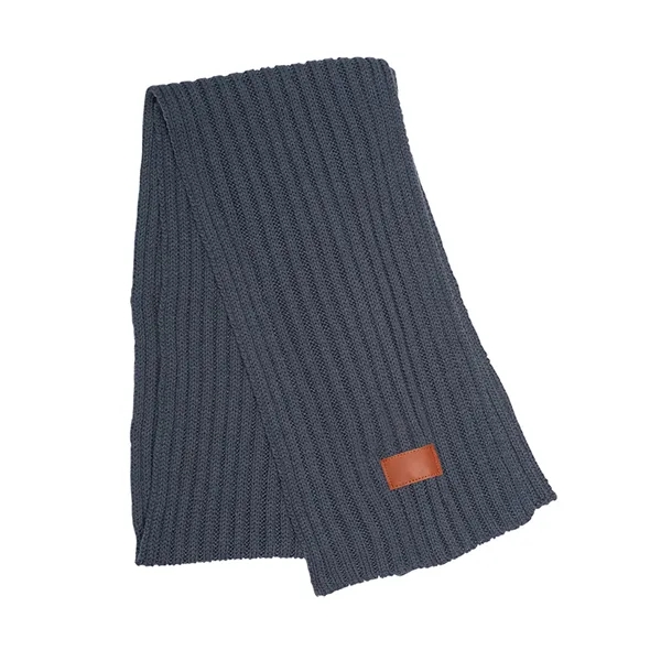 Leeman™ 100% acrylic rib knit scarf with PU leatherette patch.... from ASI 79530 Prime Line