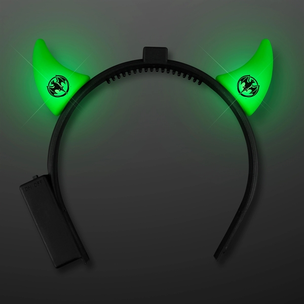 Blank or Imprinted. Light-up devil horns headband with green LED.... from ASI 34194 ALightPromos / Alight Promotional Products