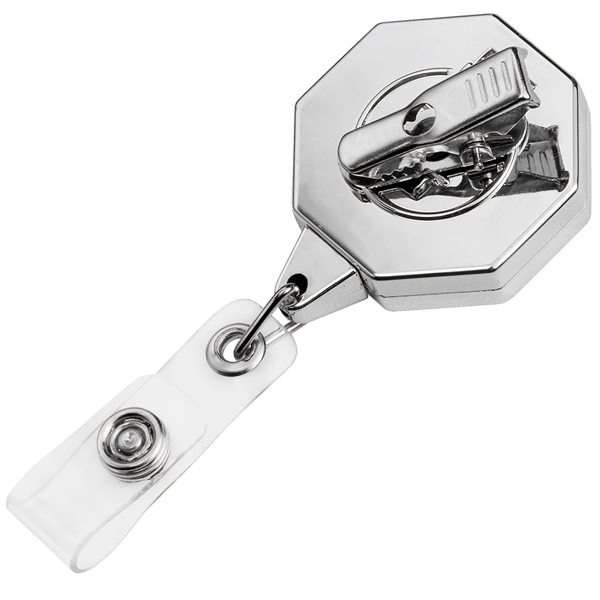 Octagon retractable badge reel in chrome finish color, alligator clip back,... from ASI 49470 DEVARA