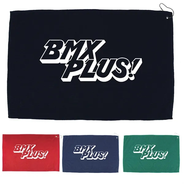 16" x 25" golf towel with a hook and grommet.... from ASI 57653 Gold Bond