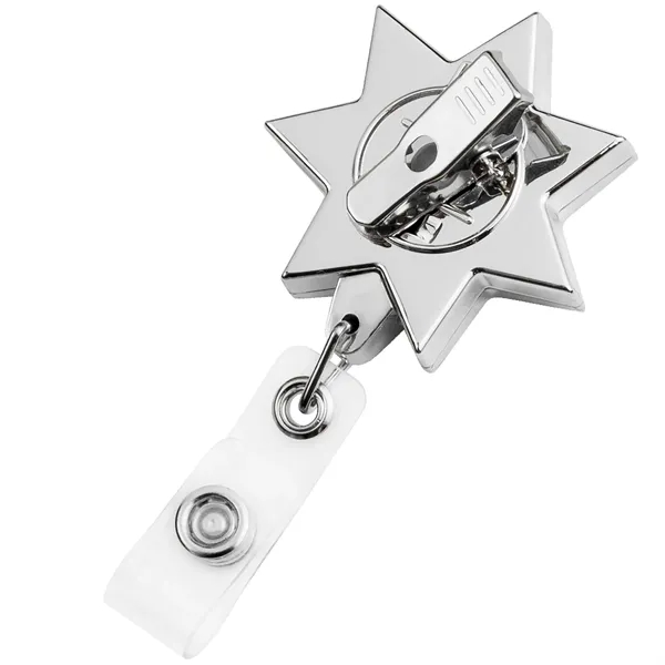 Seven Point Star retractable badge reel in chrome finish, alligator clip... from ASI 49470 DEVARA