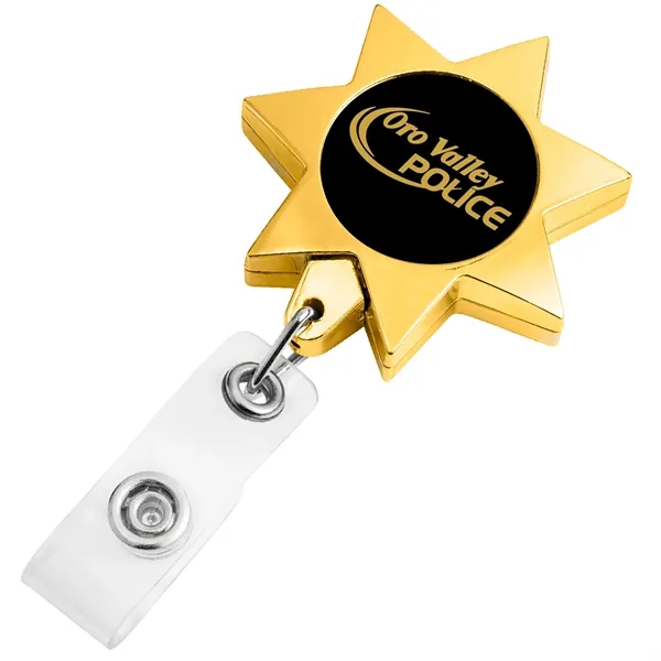 Seven Point Star retractable badge reel in gold finish, alligator clip... from ASI 49470 DEVARA