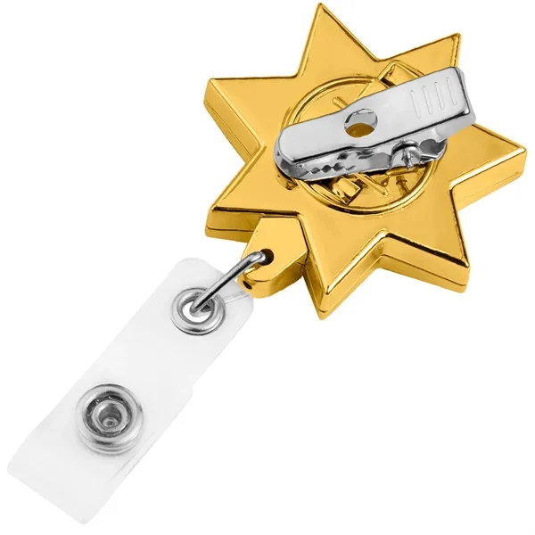 Seven Point Star retractable badge reel in gold finish, alligator clip... from ASI 49470 DEVARA