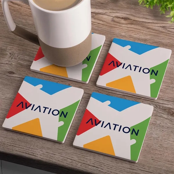 4-piece square ceramic coaster set packaged in a kraft box with... from ASI 61966 HPG / Beacon Promotions