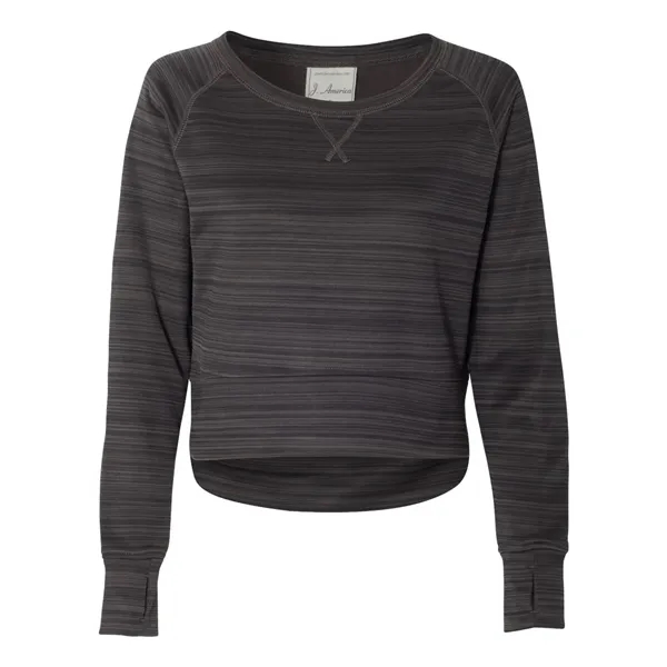 Women's striped polyester fleece crewneck sweatshirt with a high front hem... from ASI 84358 S&S Activewear