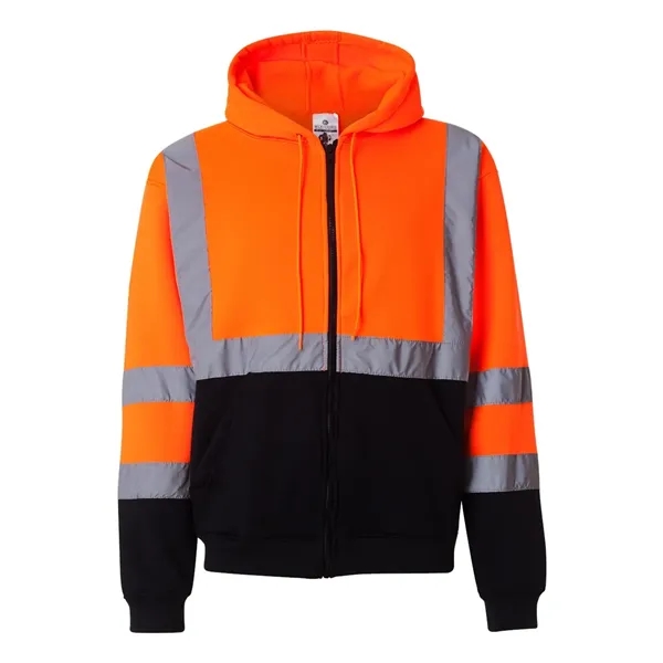 Hi-Vis hooded full-zip sweatshirt with lower outside slash pockets. Blank product.... from ASI 84358 S&S Activewear