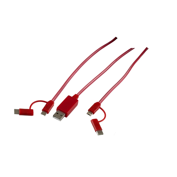 3-in-1 lighted charging cable with 5 pin attachment, micro USB and... from ASI 62660 Innovation Line