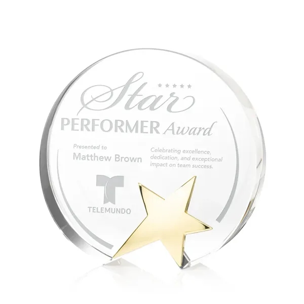 Optical crystal circle award with a chrome star mounted on the... from ASI 84592 St Regis Group / St Regis