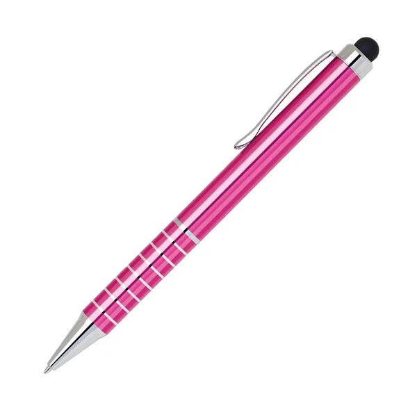 Anodized aluminum twist-action ballpoint pen with chrome stripped grip, shining accents,... from ASI 68190 Lungsal / Lungsal