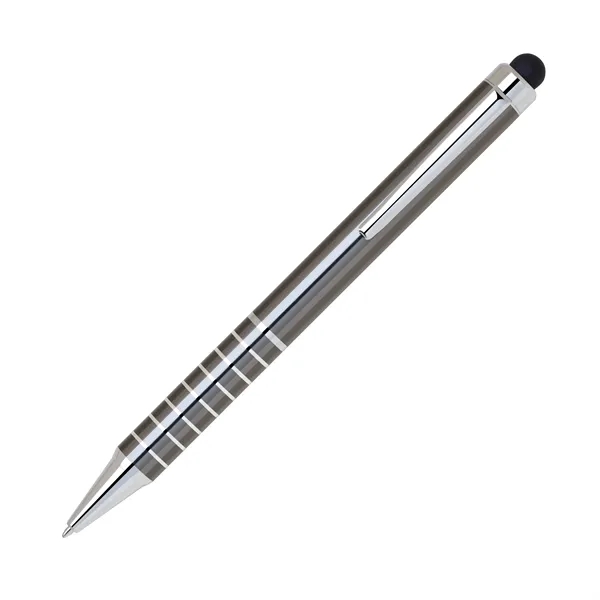 Anodized aluminum twist-action ballpoint pen with chrome stripped grip, shining accents,... from ASI 68190 Lungsal / Lungsal