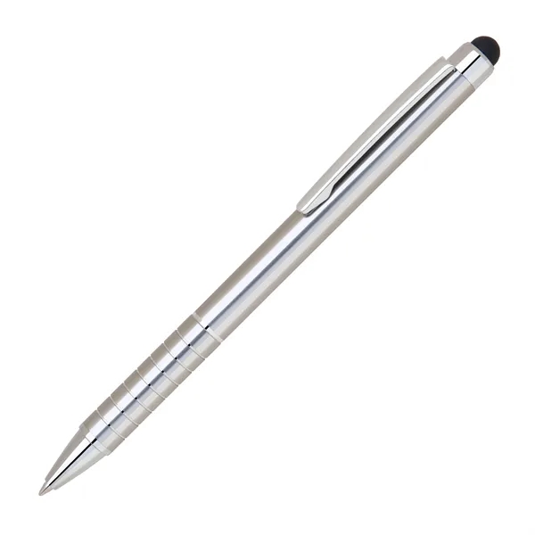 Slim anodized aluminum twist-action ballpoint pen with chrome stripped grip, shining... from ASI 68190 Lungsal / Lungsal