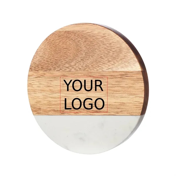 4 inch round wood and marble coaster with opener plus 1... from ASI 37218 Athena Promo (tm)