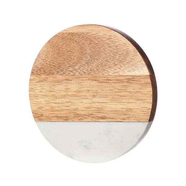 4 inch round wood and marble coaster with opener plus 1... from ASI 37218 Athena Promo (tm)