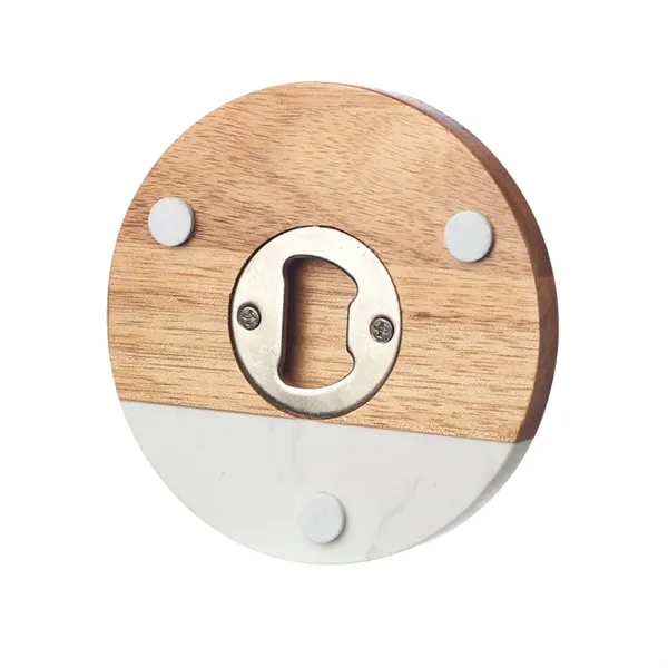 4 inch round wood and marble coaster with opener plus 1... from ASI 37218 Athena Promo (tm)