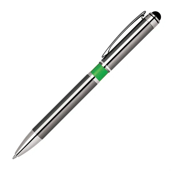 Anodized brass click-action ballpoint pen with a smooth silver color, textured... from ASI 68190 Lungsal / Lungsal