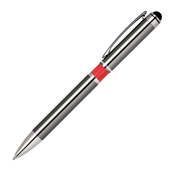 Anodized brass click-action ballpoint pen with a smooth silver color, textured... from ASI 68190 Lungsal / Lungsal