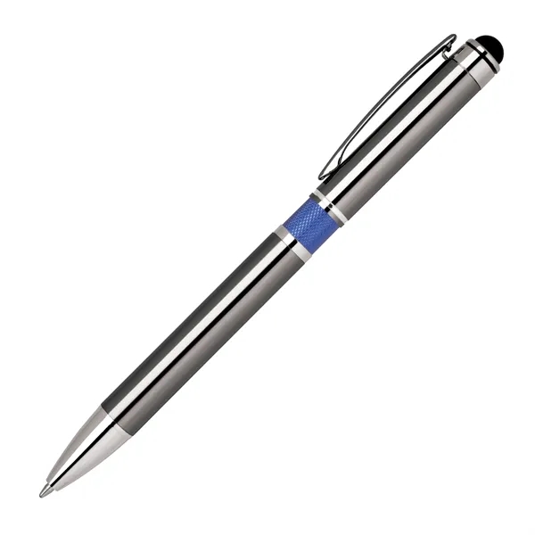 Anodized brass click-action ballpoint pen with a smooth silver color, textured... from ASI 68190 Lungsal / Lungsal