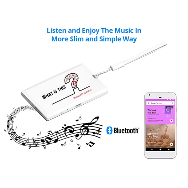 3.35" x 2.13" x .22" white ABS wireless Bluetooth speaker that's... from ASI 37218 Athena Promo (tm)