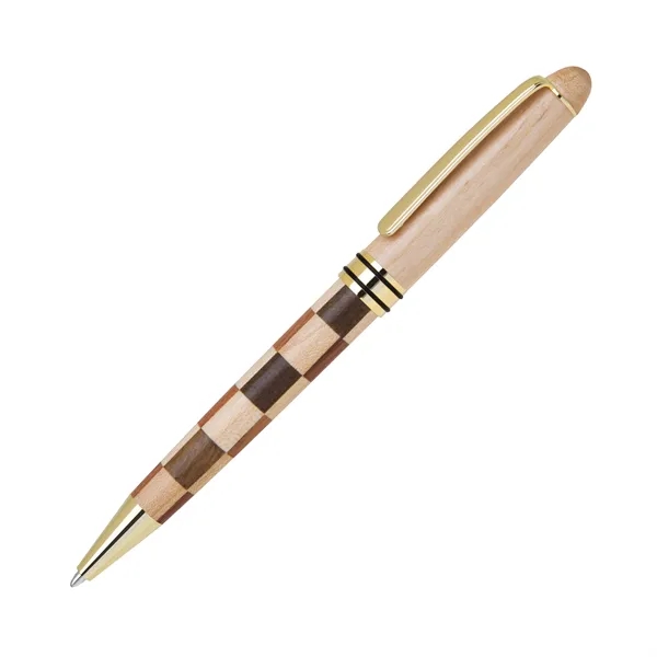Wooden twist-action pen with checkerboard or curvy design in two-tone maple... from ASI 68190 Lungsal / Lungsal