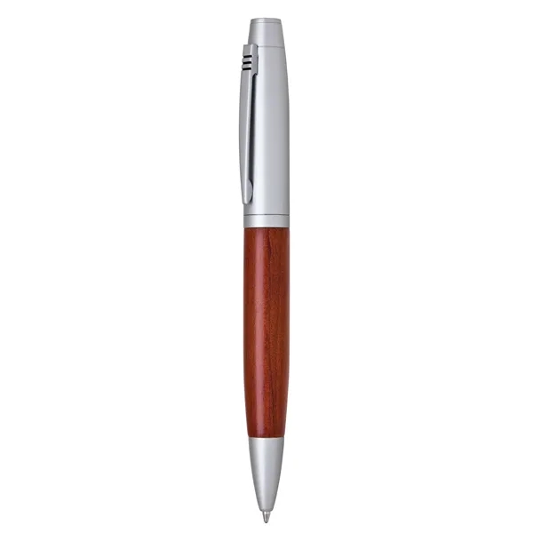 Twist-action ballpoint pen with chrome accents and a brown wood barrel.... from ASI 68190 Lungsal / Lungsal