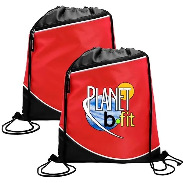 210D Polyester drawstring backpack with front zipper pocket plus full color... from ASI 37218 Athena Promo (tm)