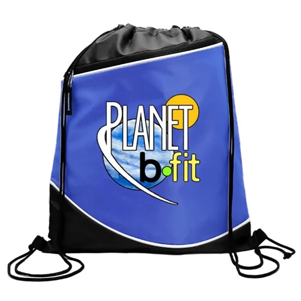 210D Polyester drawstring backpack with front zipper pocket plus full color... from ASI 37218 Athena Promo (tm)